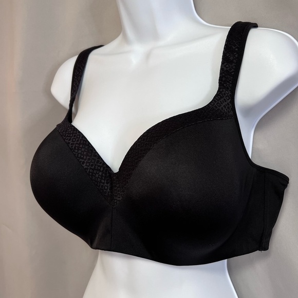 PLAYTEX 4823 BLACK PADDED UW ADJUST STAY PUT STRAPS 3-HOOK BACK BRA 42D- EXCEL - Picture 2 of 8